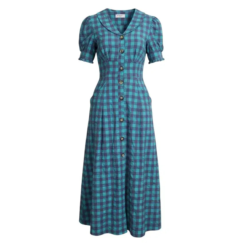 [BUNJANG] SASA Studio Check Blue Tone One-Piece Dress Size S / 여성S/ SASA 스튜디오 체크 블루톤 원피스 21-1