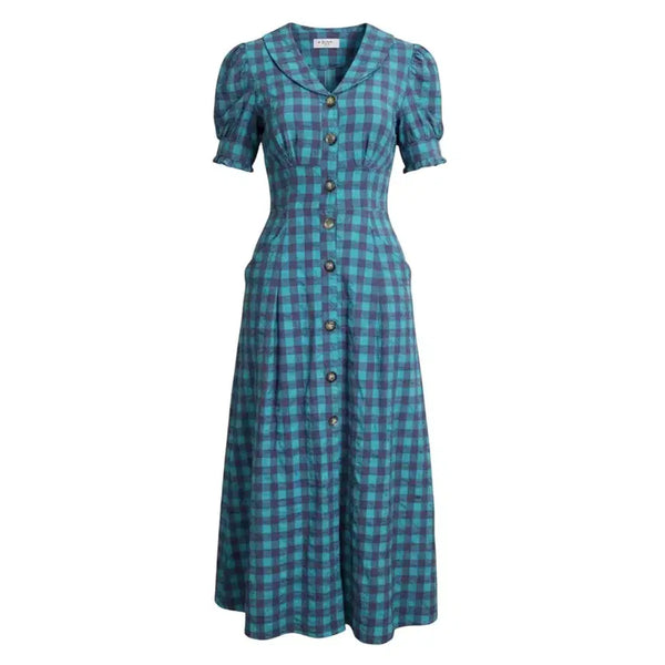 [BUNJANG] SASA Studio Check Blue Tone One-Piece Dress Size S / 여성S/ SASA 스튜디오 체크 블루톤 원피스 21-1