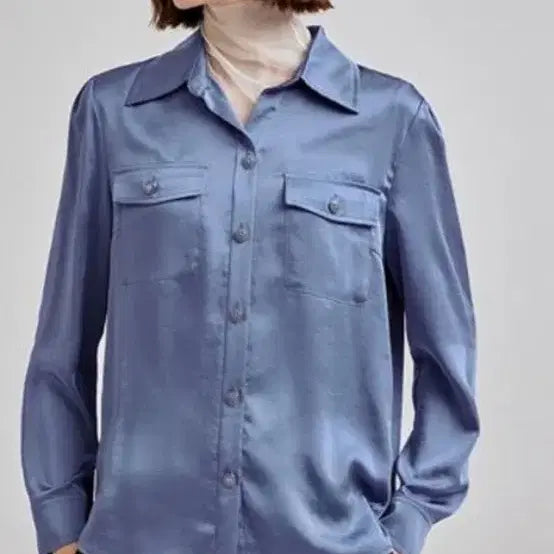[BUNJANG] She's Miss Blue Satin Shirt with Pocket / 쉬즈미스 새틴 포켓 블루 셔츠