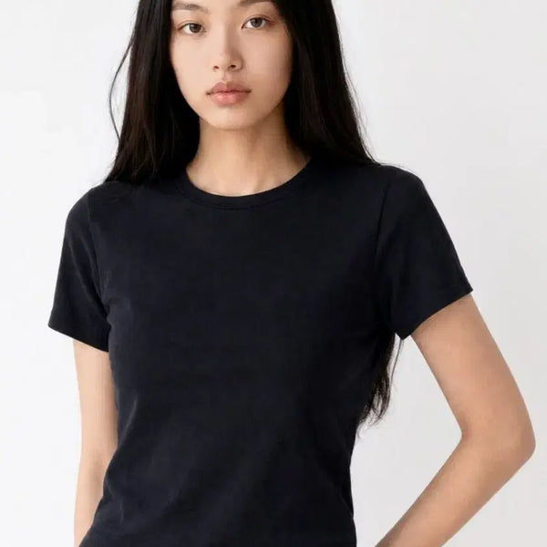 [BUNJANG] SPAO Semi Crop Slim Short Sleeve T-Shirt Black S Size / 스파오 세미 크롭 슬림 반팔티 검정 s 사이즈