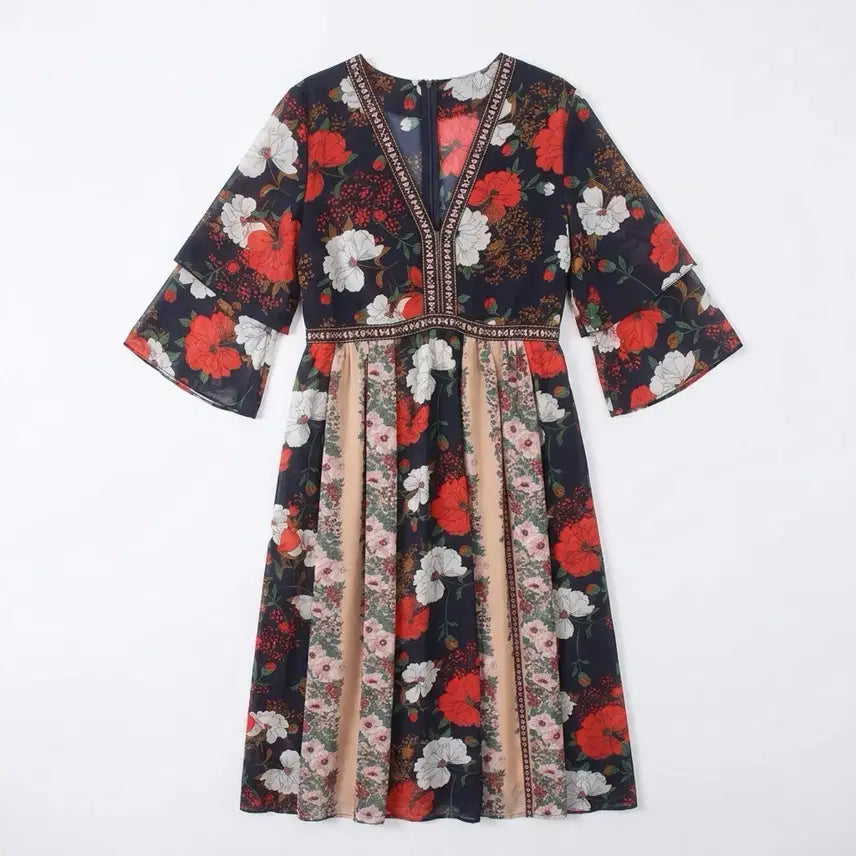[BUNJANG] Women's Ethnic Pattern Flower Dress Navy / 여성M/ 수입 에스닉 패턴 플라워 원피스 NV 21-4
