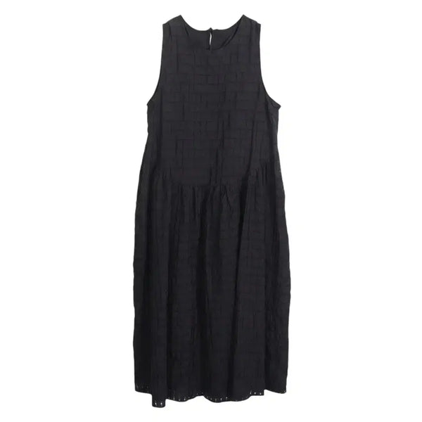 [BUNJANG] Sleeveless 3D Check Pattern Long Dress / 여성F/ 민소매 입체 체크 패턴 롱원피스BK 21-10