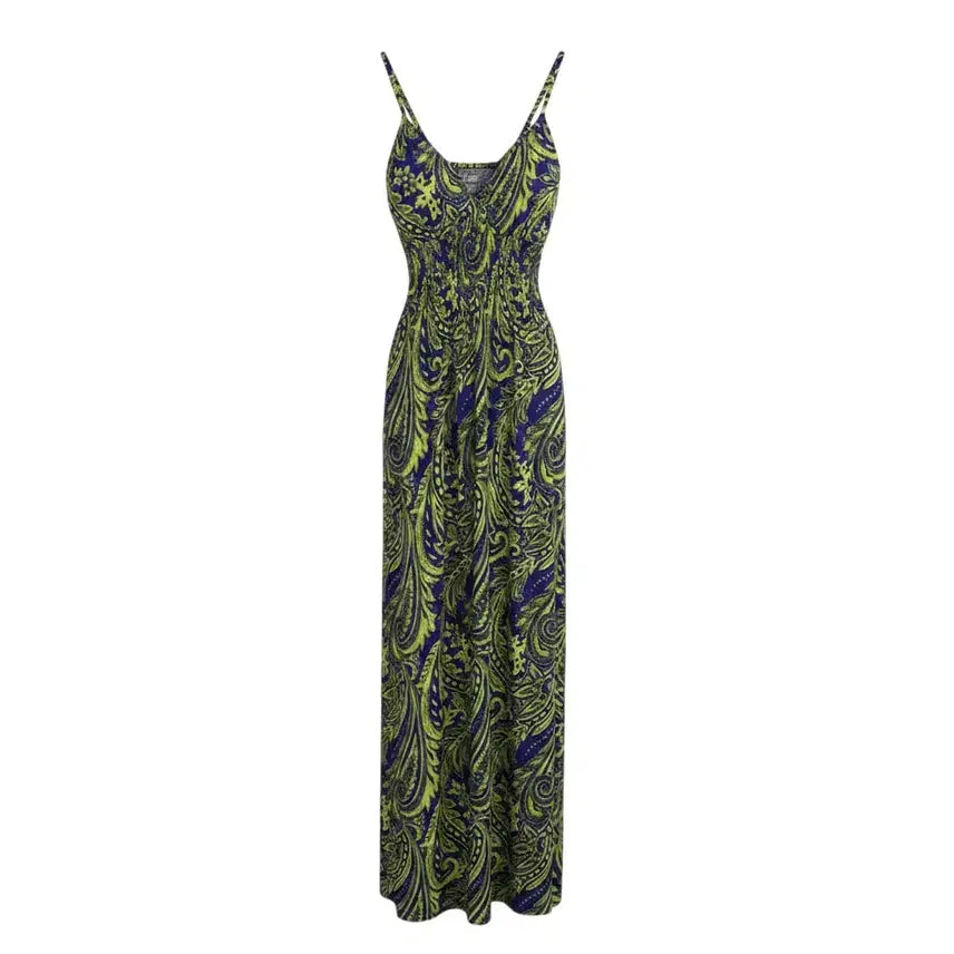 [BUNJANG] Women's Ethnic Pattern Maxi Long Dress / 여성F/ 에스닉 패턴 휴양지 끈나시 맥시 롱원피스NV 21-11