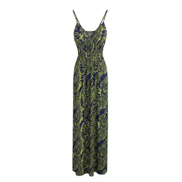 [BUNJANG] Women's Ethnic Pattern Maxi Long Dress / 여성F/ 에스닉 패턴 휴양지 끈나시 맥시 롱원피스NV 21-11