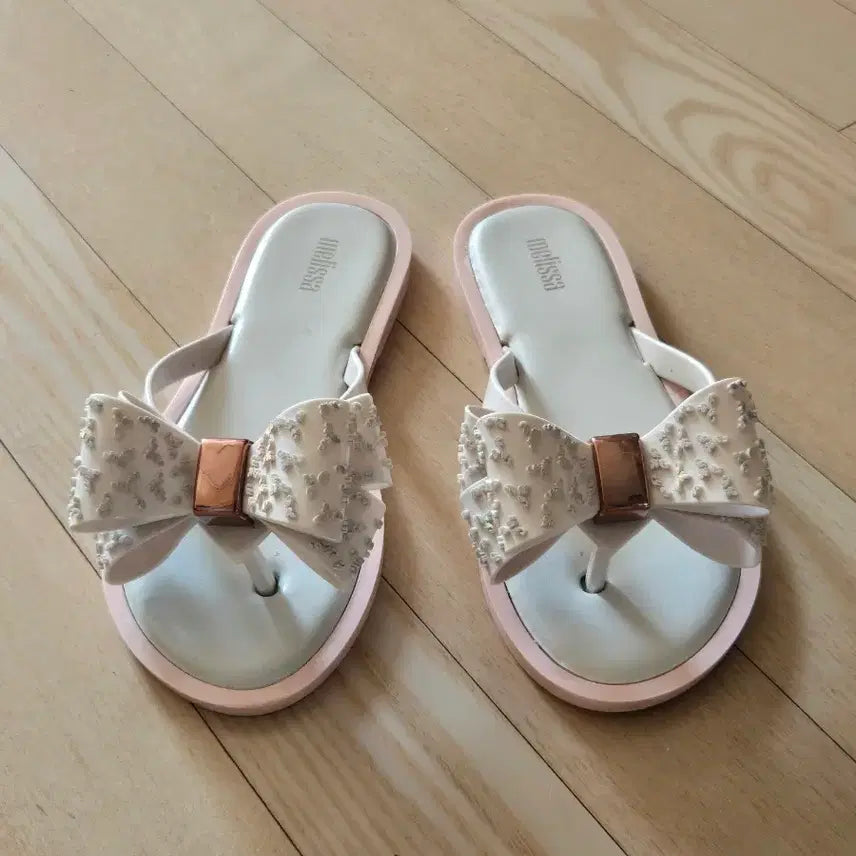[BUNJANG] Melissa White Ribbon Jelly Flip-Flops / 멜리사 화이트 리본 젤리슈즈 플립플랍 5 쪼리