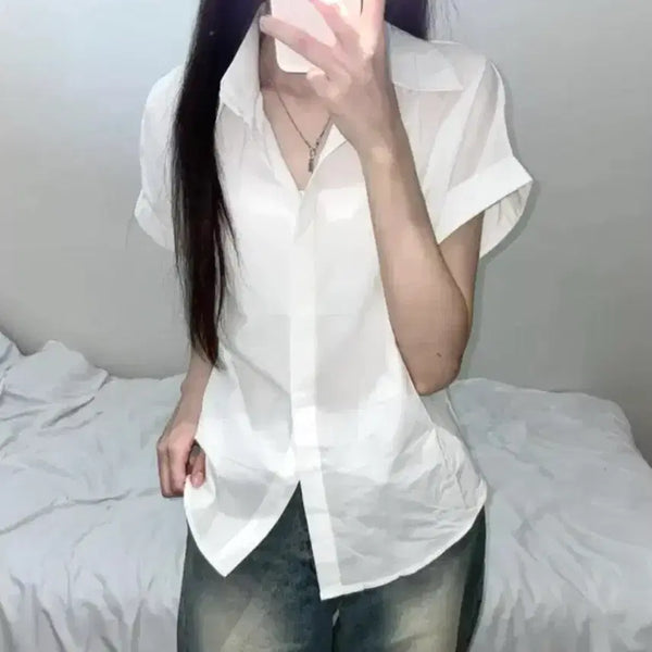 [BUNJANG] A-bly Roll-up Short Sleeve Shirt / 에이블리 롤업 반팔 셔츠