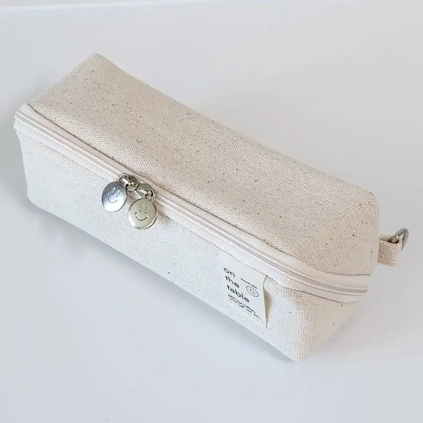 [BUNJANG] Be On Cloud Large Pencil Case Canvas Pouch Ivory / [비온뒤] 대용량 필통 펜케이스 펜파우치 아이보리 캔버스 온더테이블 큐브