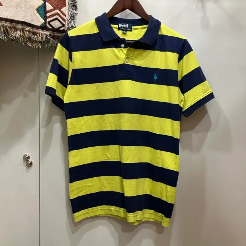 [BUNJANG] Polo Ralph Lauren Honey Bee Stripe Collar T-Shirt - Size L / 폴로 카라티 꿀벌L