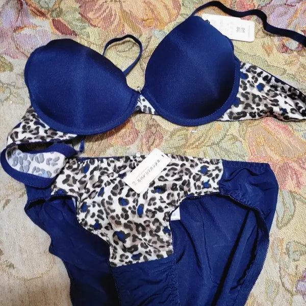 [BUNJANG] Women's Lingerie Set - Navy Leopard Print Bra & Panty Set / 여성 속옷 세트 란제리 브라 팬티 세트 네이비 레오파드