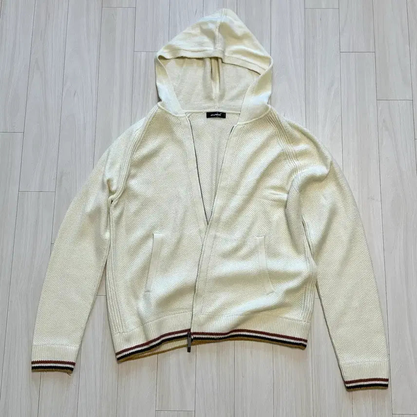 [BUNJANG] BRAND Knit Hood Zip-Up Ivory / [BRAND] 니트 후드 집업 아이보리