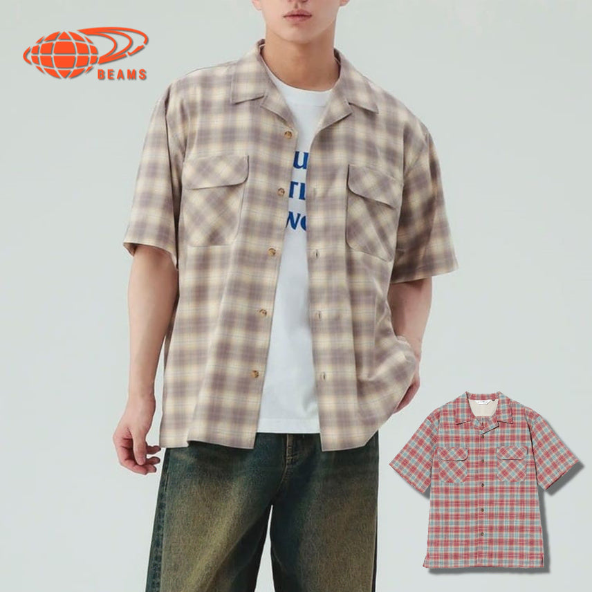 [BUNJANG] BEAMS HEART Heart Ombre Check Open Collar Shirt / 빔즈 하트 옴브레 체크 오픈칼라 셔츠