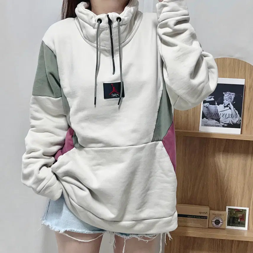 [BUNJANG] Nike Jordan Colorblock Half-Zip Sweatshirt XL / 조던 아이보리 배색 하프집업 맨투맨 [ XL ]