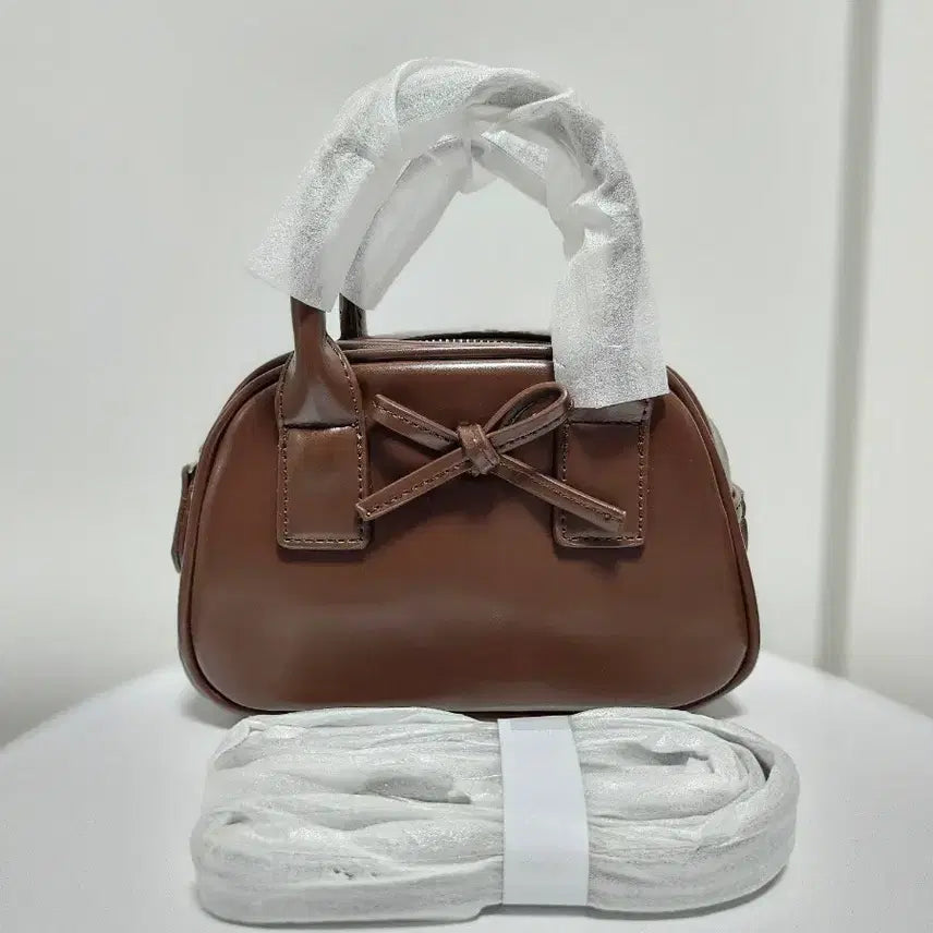 [BUNJANG] Brown Mini Tote Bag with Cross Strap / 브라운 미니 토트백 크로스백 스트랩 포함