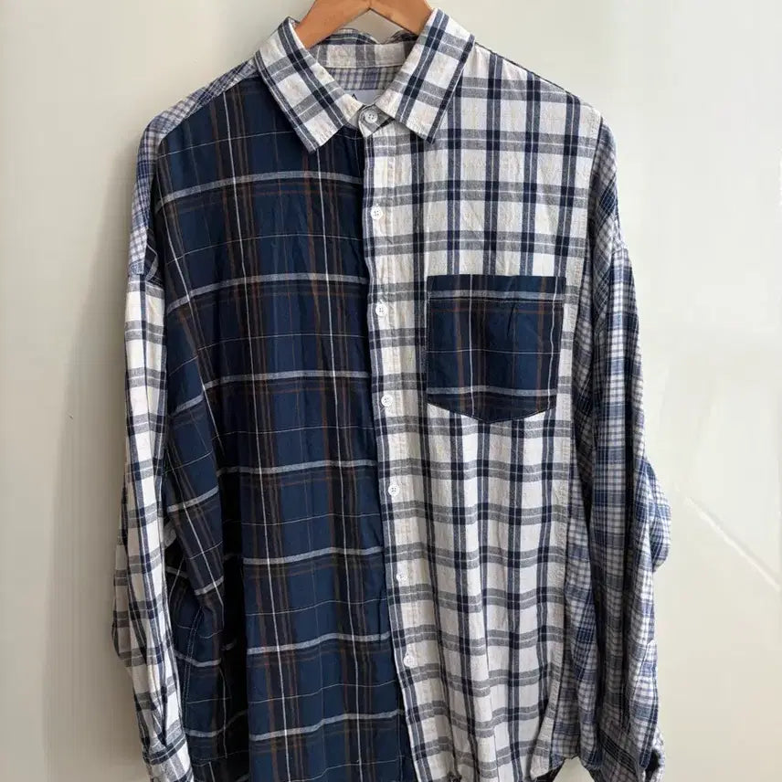 [BUNJANG] ACON Checkered Color-Block Shirt / ACON 체크 배색 셔츠