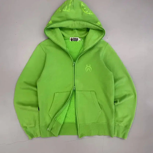 [BUNJANG] BAPE Neon Green Shark Full Zip Hoodie / 베이프 네온 그린 샤크 풀집 후드집업