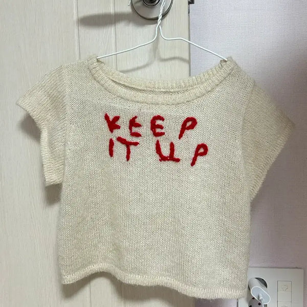 [BUNJANG] Knit Short Sleeve Cropped Top / 니트 반팔