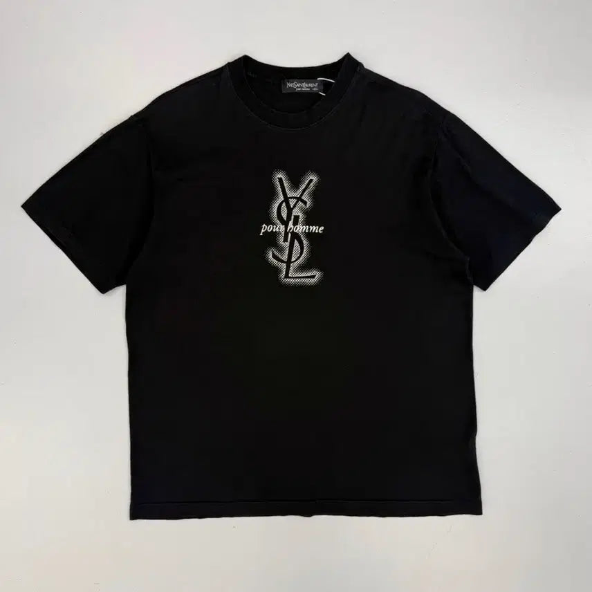 [BUNJANG] Saint Laurent 90s Oversized Big Logo Black T-Shirt / 입생로랑 90s 루즈핏 빅로고 블랙 하프티셔츠