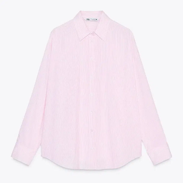 [BUNJANG] Zara Pink Oversized Striped Shirt / 자라 핑크 오버핏 스트라이프 줄무늬 셔츠 분홍 여리 기본템