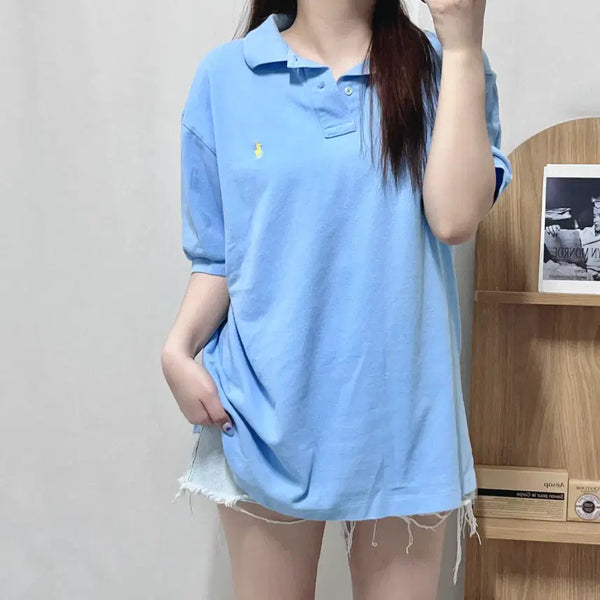 [BUNJANG] Polo Ralph Lauren Light Blue / Yellow Pony Embroidered Short Sleeve Polo Shirt [L] / 폴로 소라 / 옐로우포니 반팔카라티 [ L ]