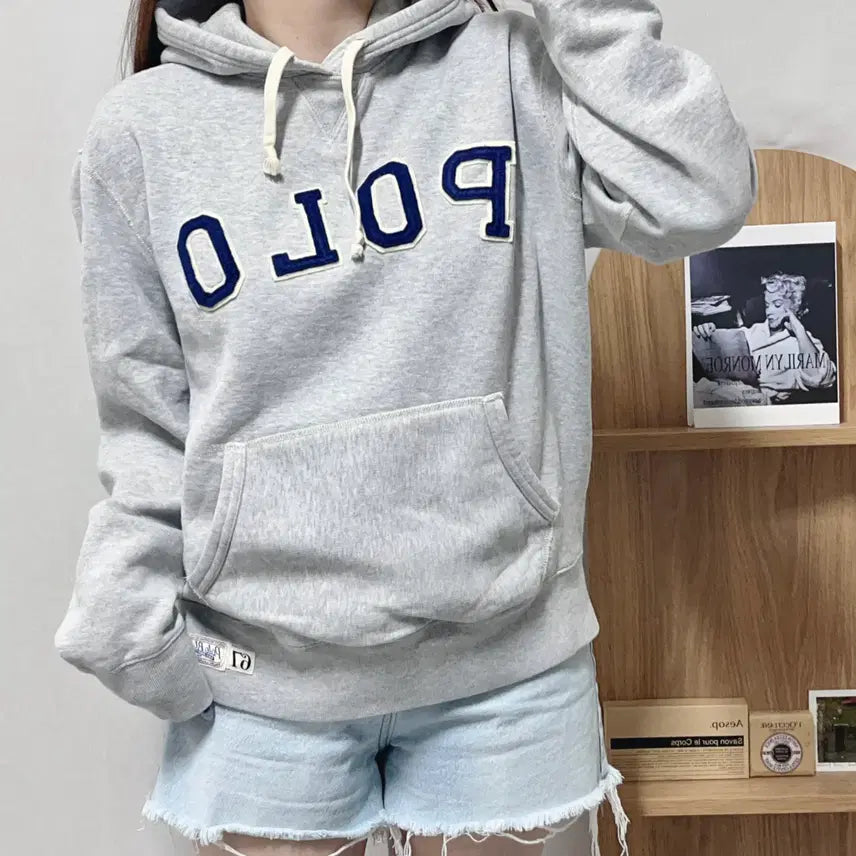 [BUNJANG] Polo Ralph Lauren Grey Appliqué Fleece Hoodie (M) / 폴로 그레이 POLO 아플리케 기모 후드티 [ M ]