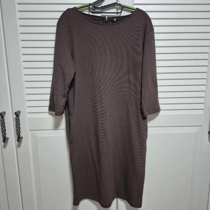 [BUNJANG] Uniqlo Brown Waffle 3/4 Sleeve Dress / 유니클로 와플 7부 브라운 원피스