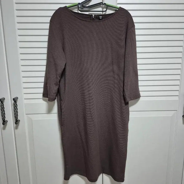 [BUNJANG] Uniqlo Brown Waffle 3/4 Sleeve Dress / 유니클로 와플 7부 브라운 원피스