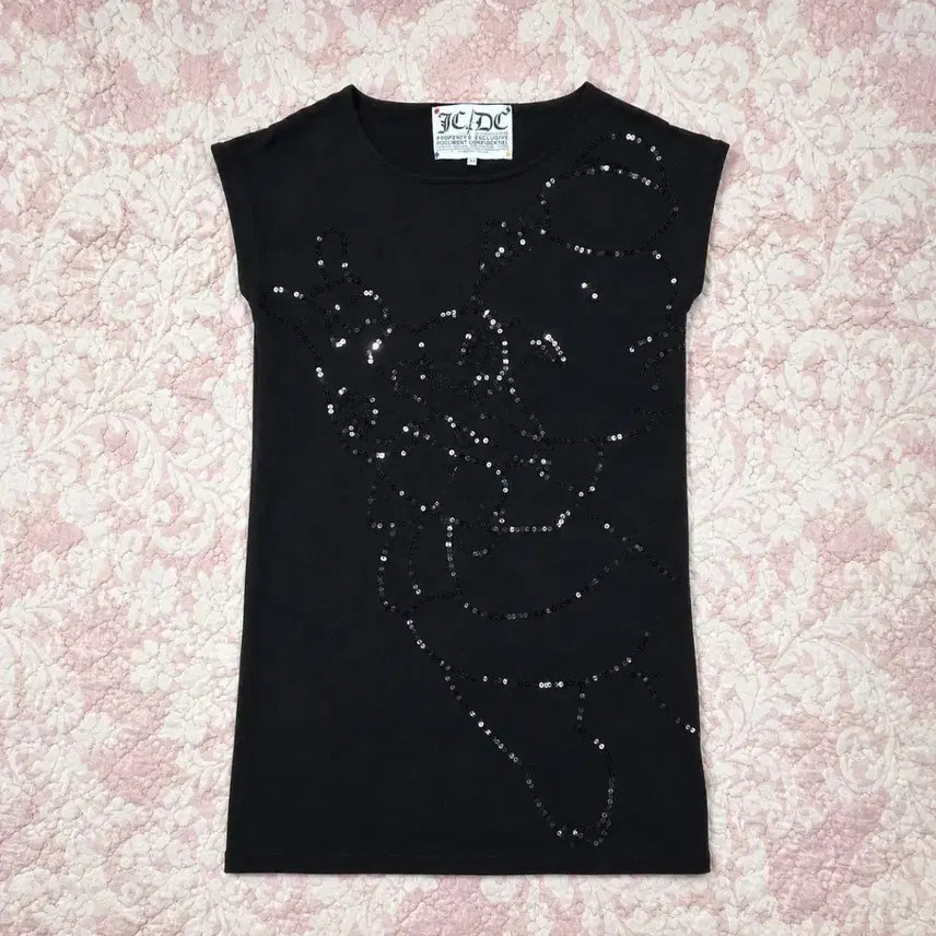 [BUNJANG] Castelbajac Sequin Character Short Sleeve T-Shirt Black XS / 까스텔바작 스팽글 캐릭터 반팔 티셔츠 블랙 xs