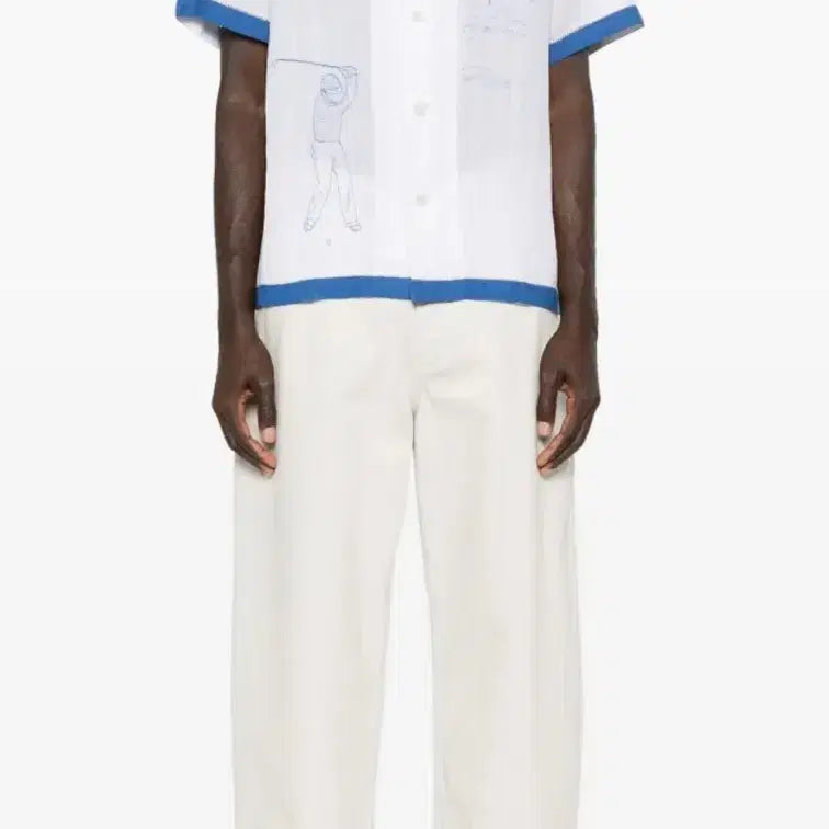 [BUNJANG] Bode Short Sleeve Shirt White Blue Size M / [M] bode 보디 반팔 셔츠 미개봉