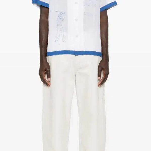 [BUNJANG] Bode Short Sleeve Shirt White Blue Size M / [M] bode 보디 반팔 셔츠 미개봉