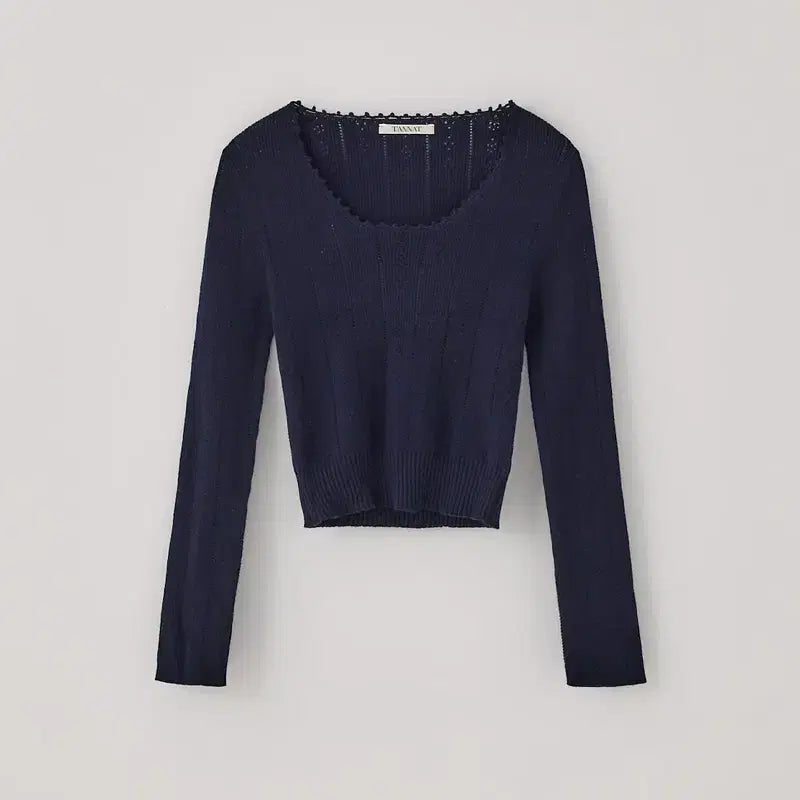 [BUNJANG] Thanat Wave Scallop Knit Top Navy / 새상품) 타낫 웨이브 스캘럽 니트 탑 네이비