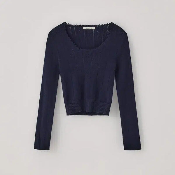 [BUNJANG] Thanat Wave Scallop Knit Top Navy / 새상품) 타낫 웨이브 스캘럽 니트 탑 네이비