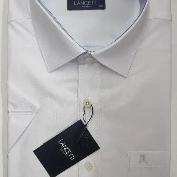 [BUNJANG] LANCETTI MILANO Dobby Short Sleeve Shirt White / 란체티 밀라노 도비 반팔셔츠 화이트