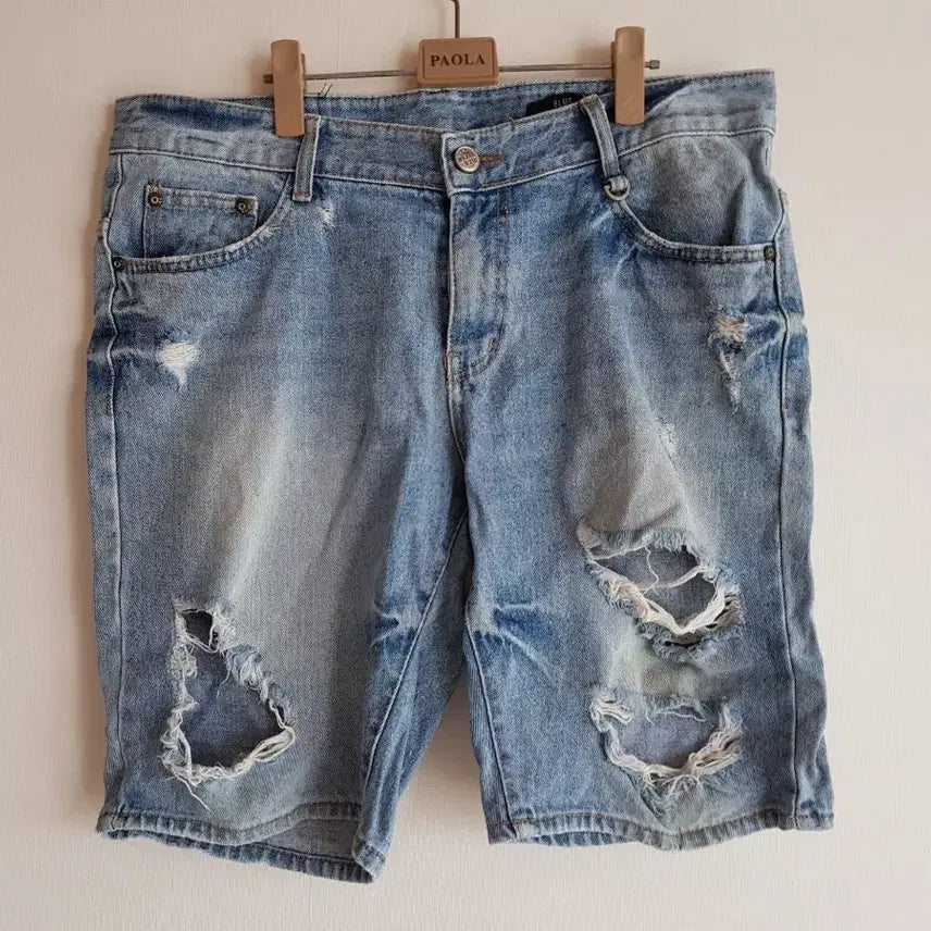 [BUNJANG] Bluestar Light Wash Denim Distressed Shorts XL / 블루스타 데님 XL 연청 데미지 반바지