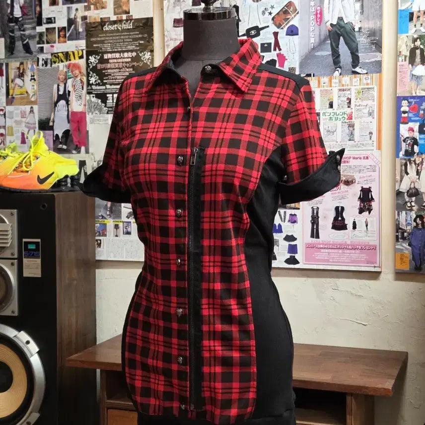 [BUNJANG] Japanese Punk Tartan Check Slim Fit Shirt Dress / JPN 펑크 체크 슬림핏 셔츠 원피스