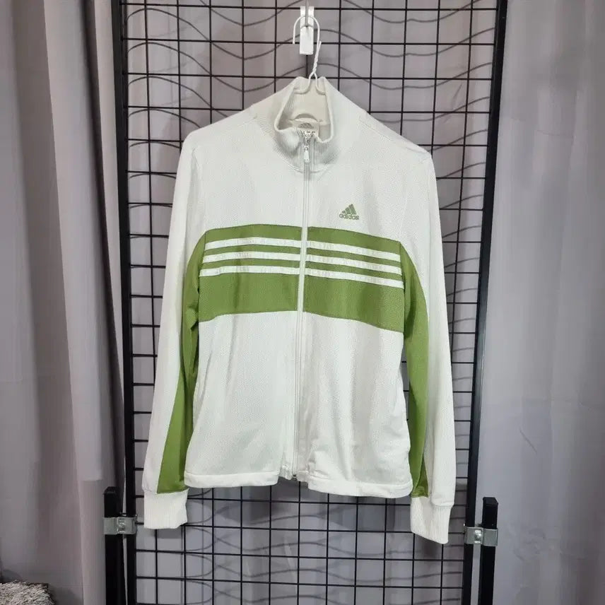 [BUNJANG] Adidas Women's White & Olive Track Top - Rare S / 아디다스 져지 여성 트레이닝 트랙탑 화이트 올리브 희긔템 S