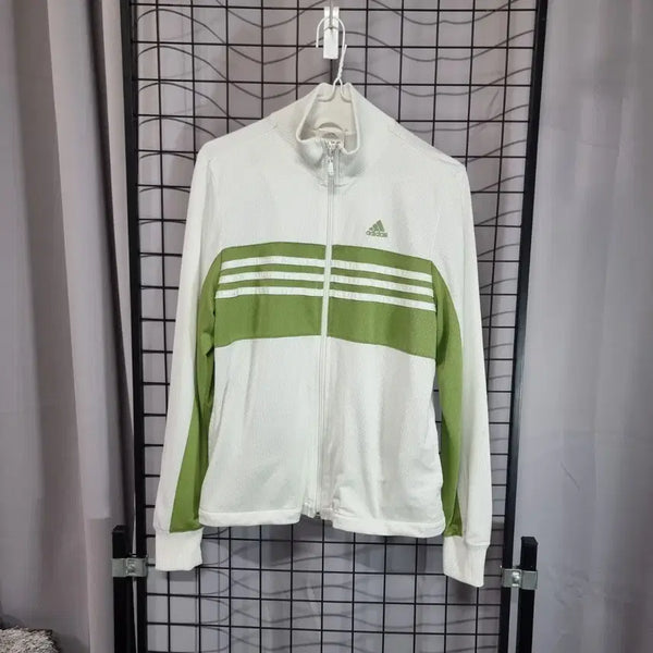 [BUNJANG] Adidas Women's White & Olive Track Top - Rare S / 아디다스 져지 여성 트레이닝 트랙탑 화이트 올리브 희긔템 S