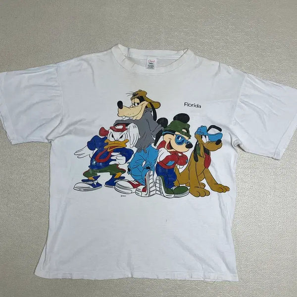 [BUNJANG] 90s Disney Mickey, Donald, Pluto Character Printing Vintage T-Shirt XL / 90s 디즈니 미키도널드플루토캐릭터 프린팅 빈티지티셔츠 XL