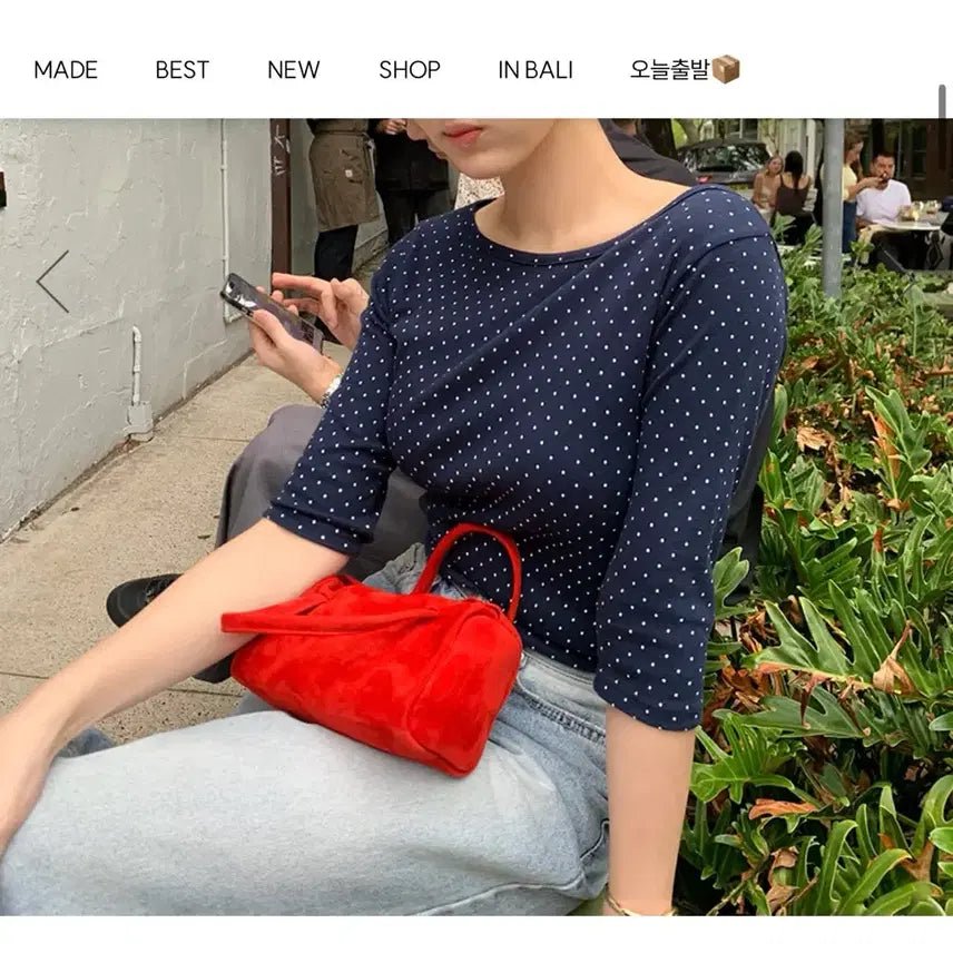 [BUNJANG] Wonlog Boatneck Dot Navy T-shirt / 원로그 WONT 보트넥 도트 네이비 티 새상품