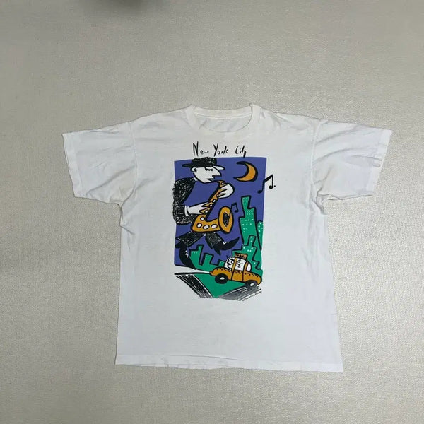 [BUNJANG] Vintage 90s New York City Jazz Illustration Art T-Shirt XL / 90s 빈티지 뉴욕시티 재즈 일러스트 아트티셔츠 XL