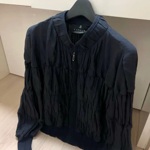 [BUNJANG] LANVIN Collection Navy Shimmer Zip-Up Jacket / 한섬 랑방컬렉션 LANVIN 98.5만 셔링점퍼 네이비집업펄자켓퍼프봄여름