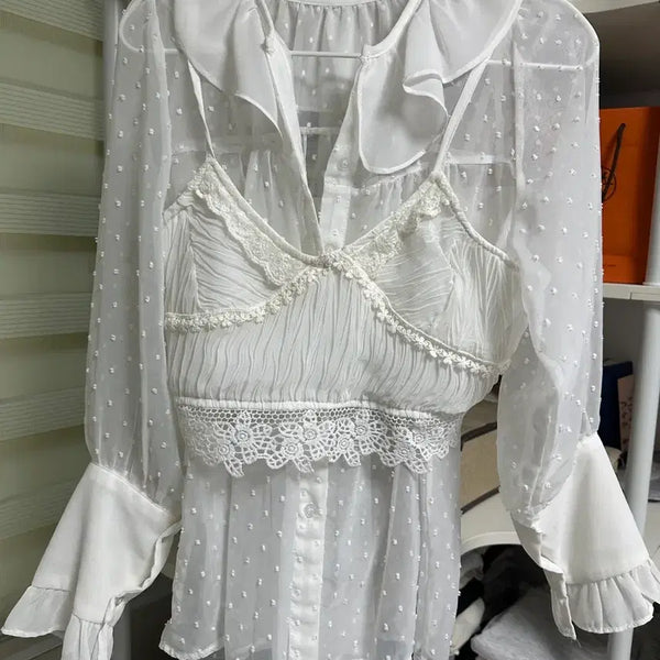 [BUNJANG] Chiffon Dot Lace Blouse / 쉬폰 도트 레이스 블라우스