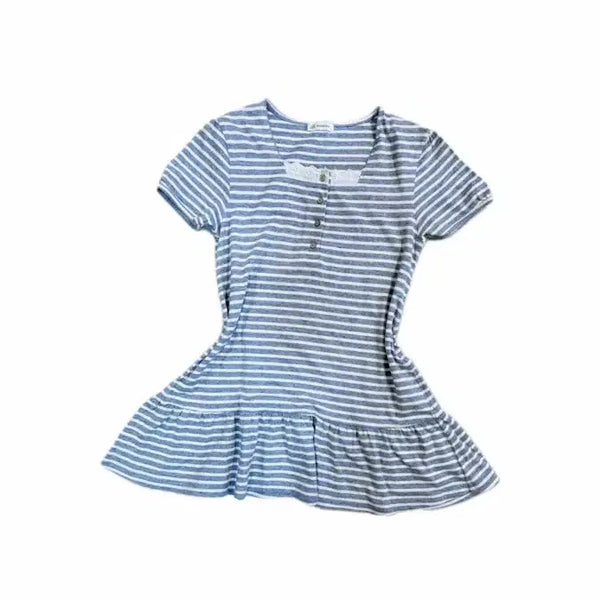 [BUNJANG] Native Wit Vintage Japanese Striped Blouse / native wit) 일본 빈티지 반팔티셔츠 블라우스 그레이 모리