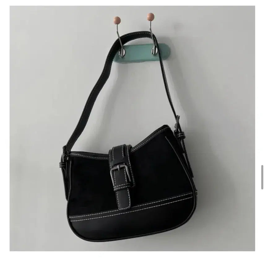[BUNJANG] Suede Stitch Mini Hobo Bag Shoulder Bag / 스웨이드 스티치 미니 호보백 숄더백 가방