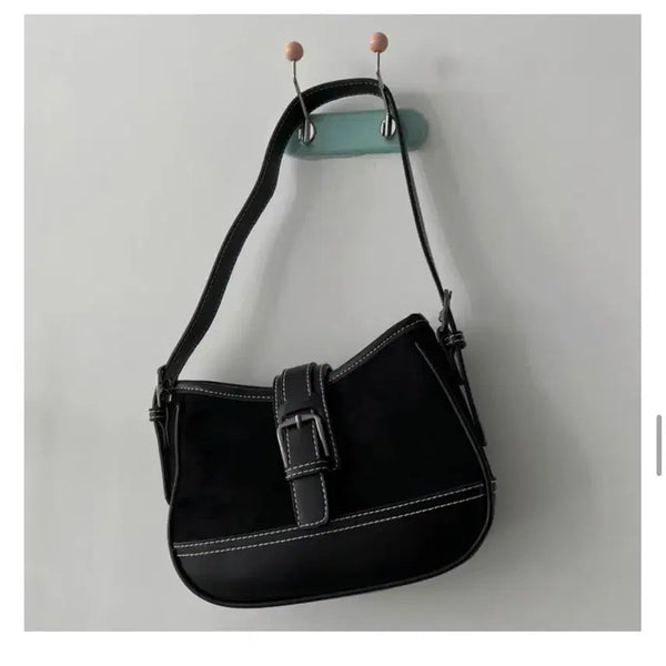 [BUNJANG] Suede Stitch Mini Hobo Bag Shoulder Bag / 스웨이드 스티치 미니 호보백 숄더백 가방