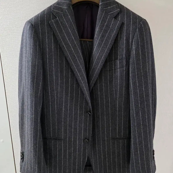 [BUNJANG] Ring Jacket Brilla Charcoal Stripe Flannel Suit / 링자켓 브릴라 차콜 스트라이프 플란넬 수트