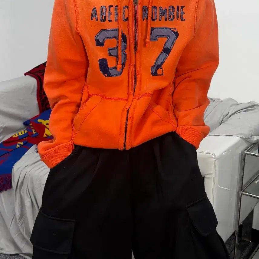 [BUNJANG] Abercrombie & Fitch Y2K Big Logo Orange Hoodie L / 아베크롬비 y2k 빅로고 오렌지 후드집업 L