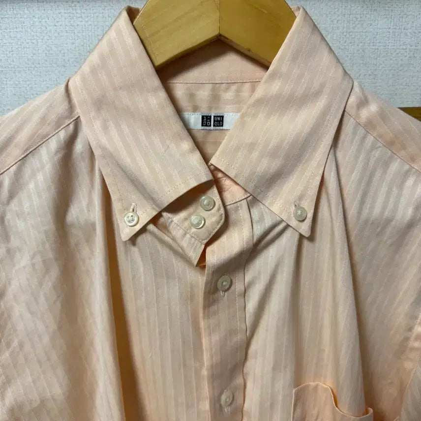 [BUNJANG] Uniqlo Japan Striped Peach Orange Shirt M / 유니클로 셔츠 피치 살구 오렌지 스트라이프 M