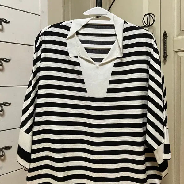 [BUNJANG] Lebesge Black and White Stripe Blouse Knit / 르베이지