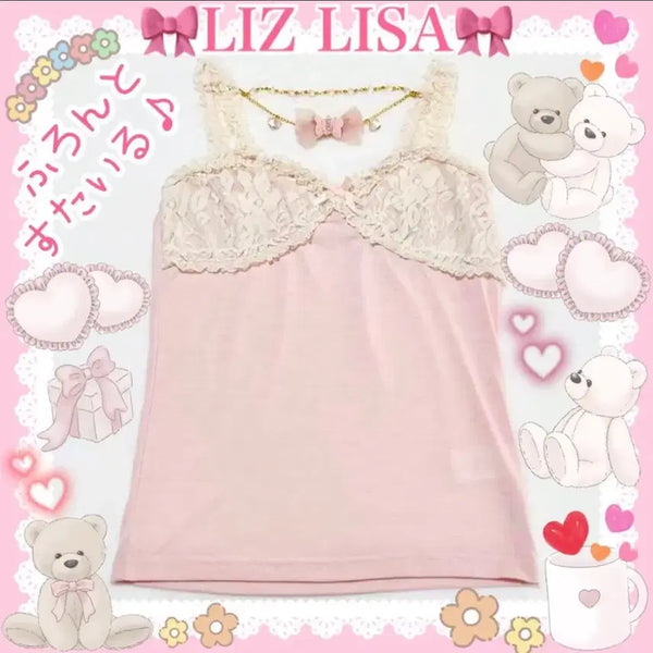 [BUNJANG] Liz Lisa Vintage Pink Camisole with Ribbon Charm - Himekko Style / 리즈리사 빈티지 핑크 캐미솔 히메갸루 고전 로걀 나시 큐롯 양산형 지뢰계