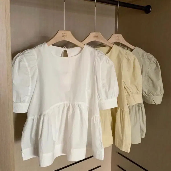 [BUNJANG] Pretty Young Thing Back Ribbon Short Sleeve Blouse / 프리티영띵 뒷리본 반팔블라우스